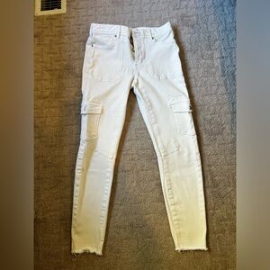 Free People Utility Cargo Jeans Raw Hem Neutral Off White